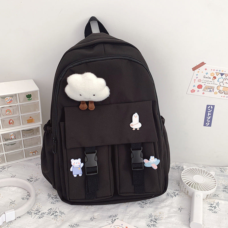 Solid Color Backpack High School College Student School Bag Backpack