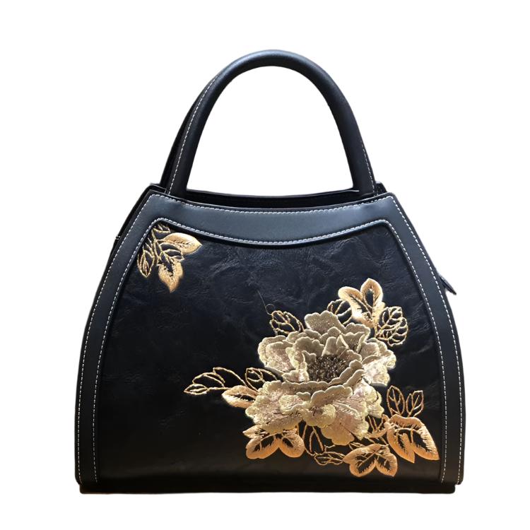 Chinese Style Embroidery Luxury Handbag Pu Leather Large Capacity Shoulder Bags