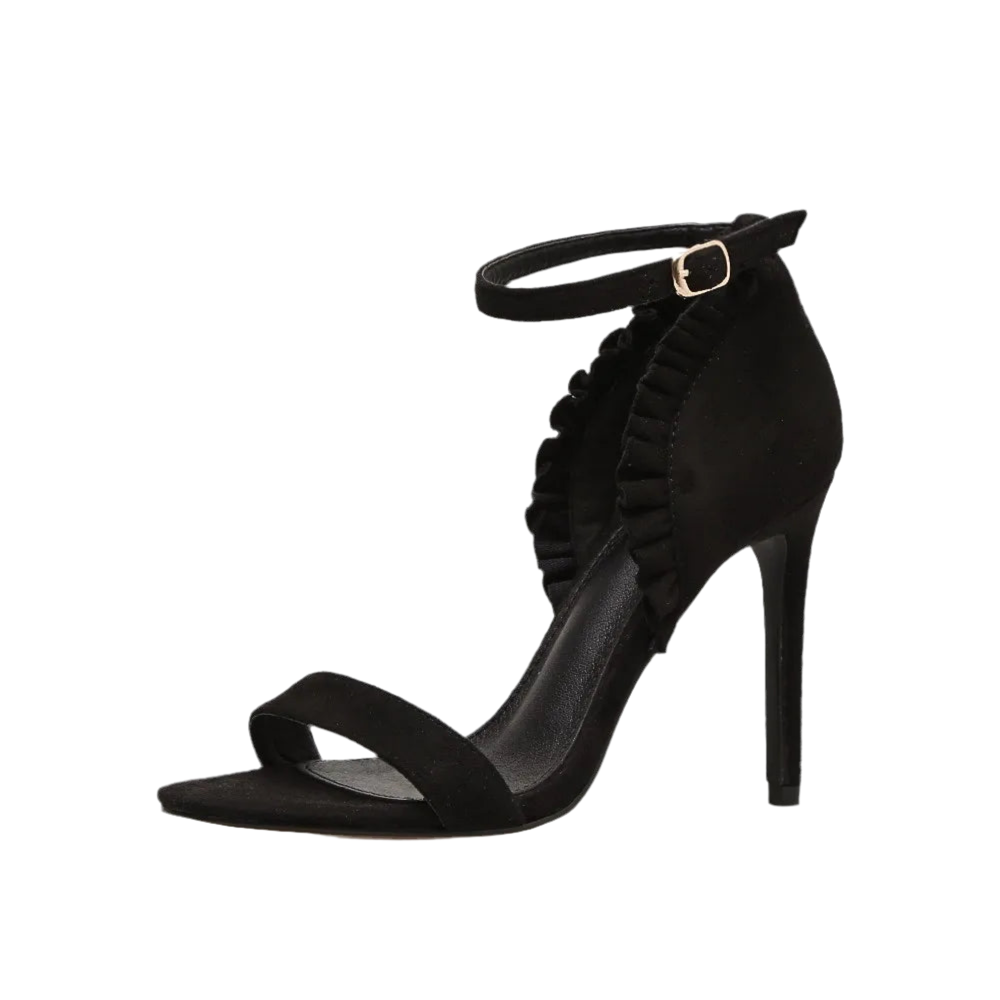 n Women High Heels Sandals Shoes Woman Pumps Fashion Ruffles Ankle Strap Buckle Party Wedding Ladies Sexy Stilettos