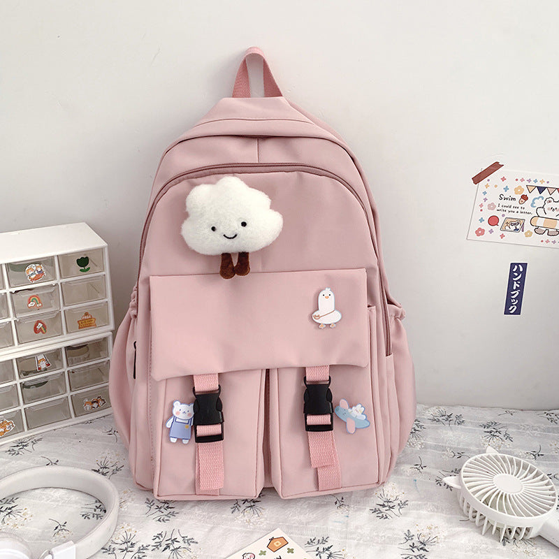 Solid Color Backpack High School College Student School Bag Backpack