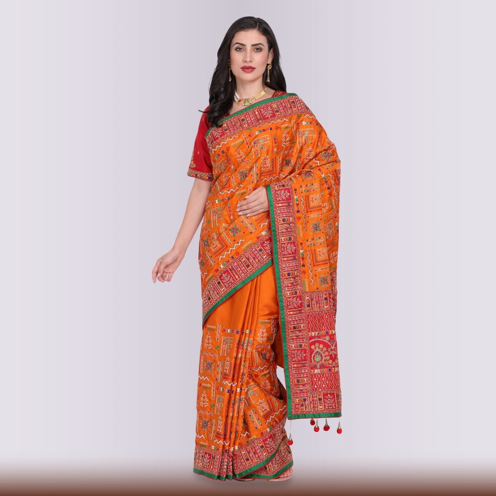 Transitional Gharchola in Orange and Red