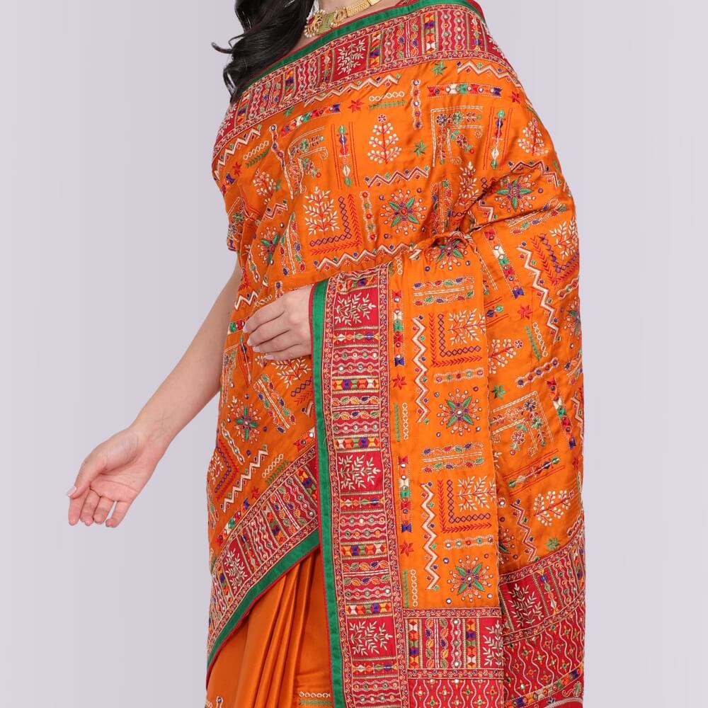 Transitional Gharchola in Orange and Red