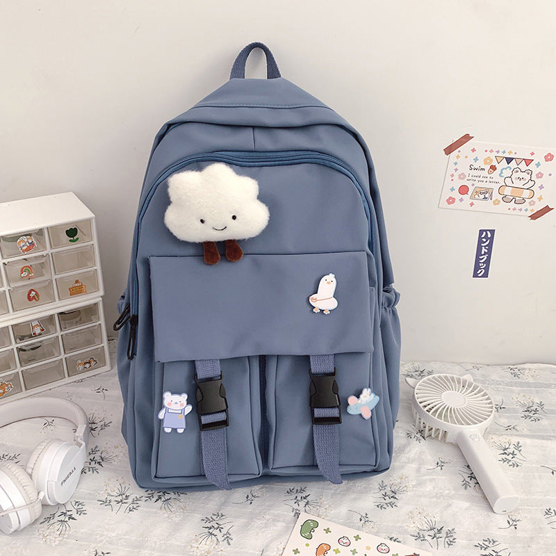Solid Color Backpack High School College Student School Bag Backpack