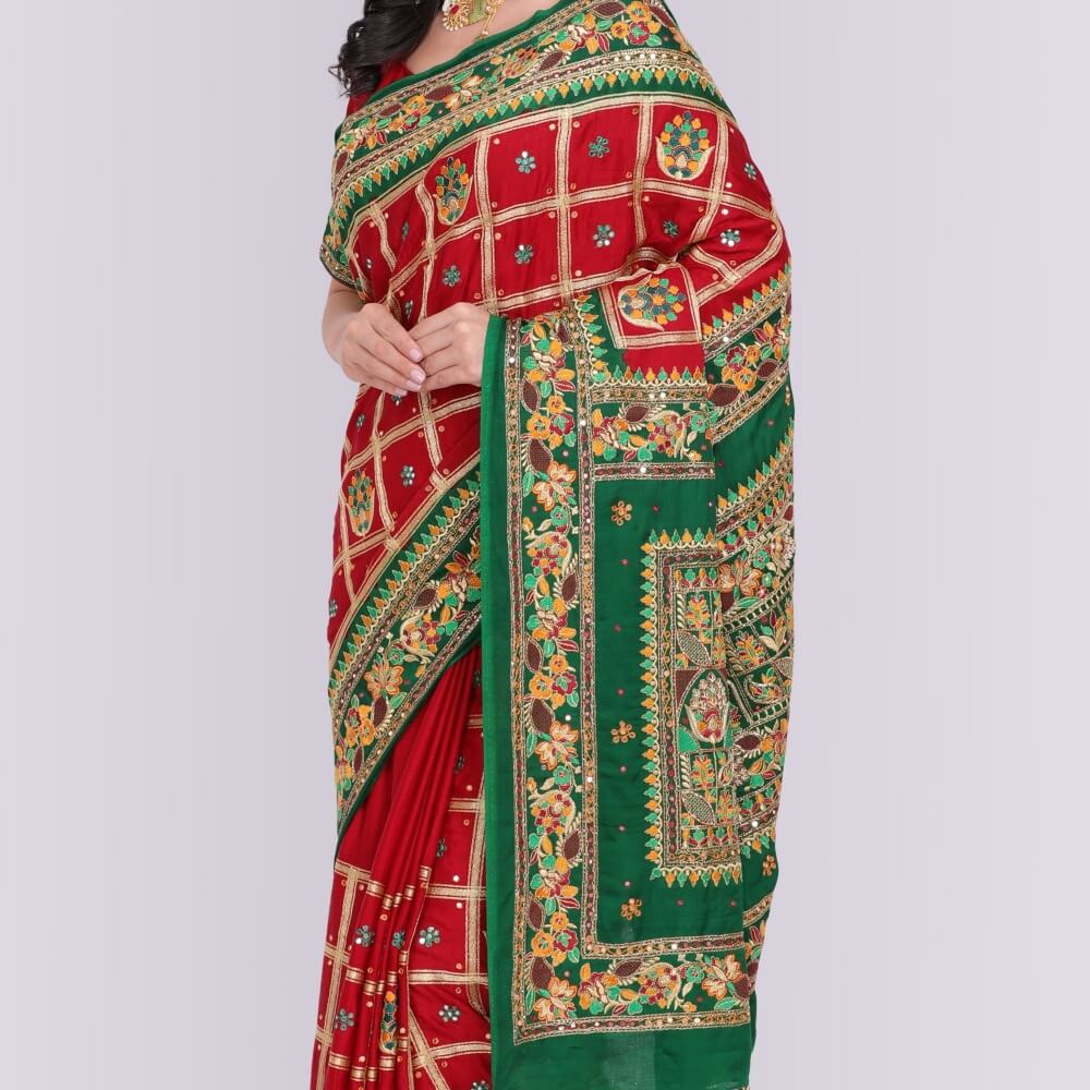 Zardosi Work Gaji Silk Gharchola Saree