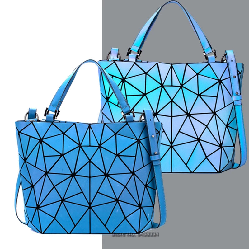Luminous bag Sequins geometric bags for women 2024 Quilted Shoulder Bags Laser Plain Folding female Handbags bolsa feminina