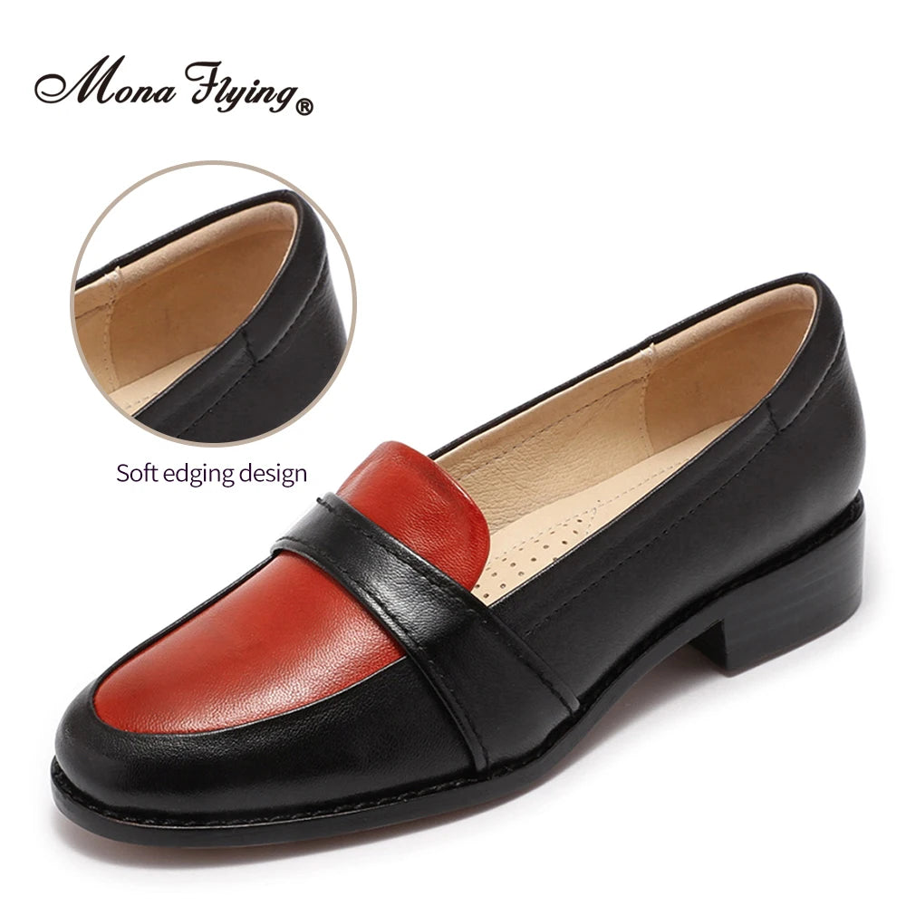 Mona Flying Women's Penny Loafers Genuine Leather Flats Moccasins for ladies Hand Made Slip On Casual Shoes L068-3