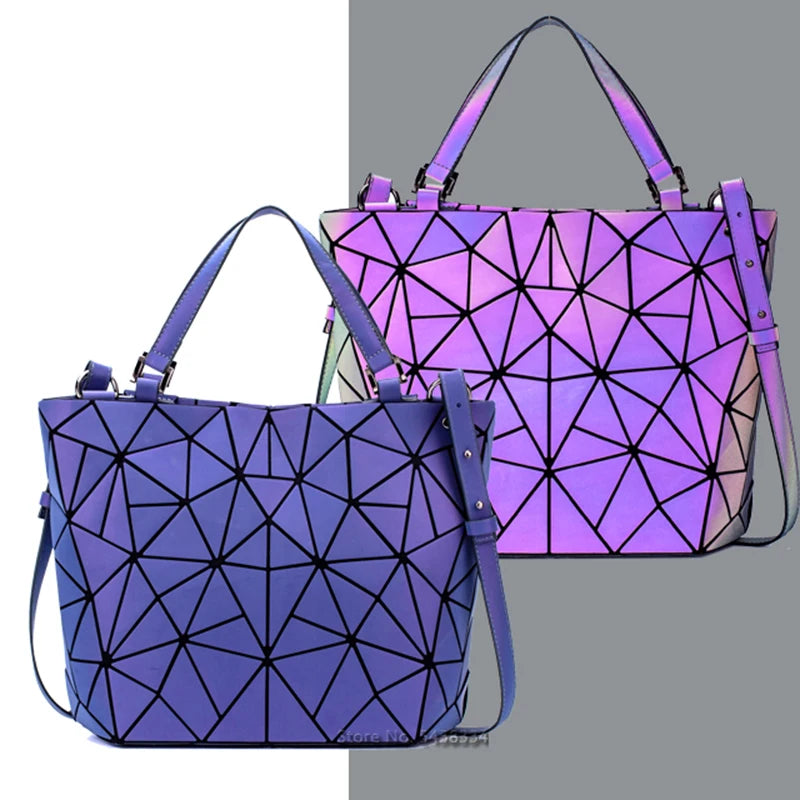Luminous bag Sequins geometric bags for women 2024 Quilted Shoulder Bags Laser Plain Folding female Handbags bolsa feminina
