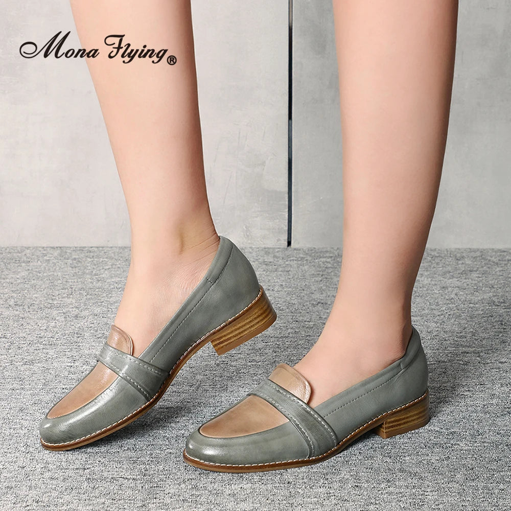 Mona Flying Women's Penny Loafers Genuine Leather Flats Moccasins for ladies Hand Made Slip On Casual Shoes L068-3