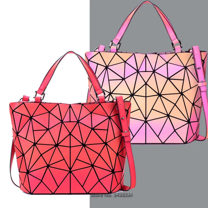 Luminous bag Sequins geometric bags for women 2024 Quilted Shoulder Bags Laser Plain Folding female Handbags bolsa feminina
