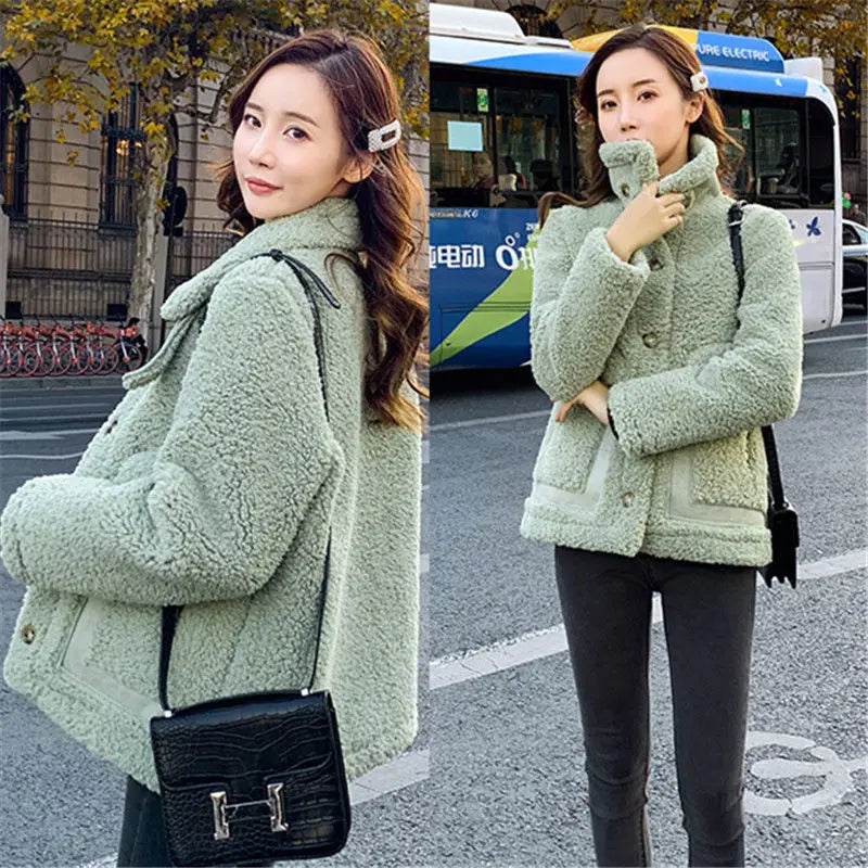 Korean Fashion Thick Wool Jacket 2024 Warm Women's Winter Sheepskin Coat One Piece Fur Coats All-Match Traf