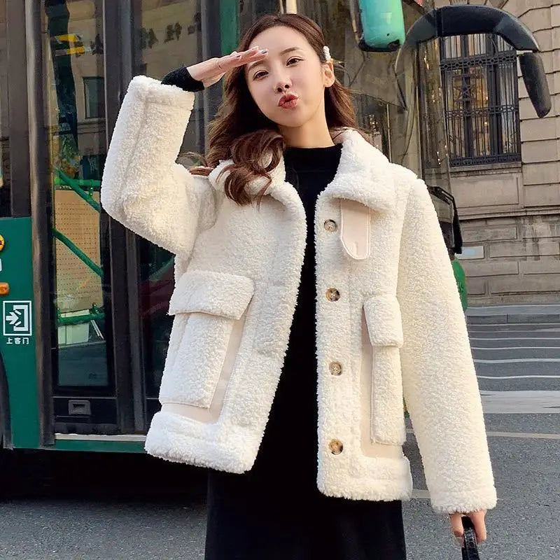 Korean Fashion Thick Wool Jacket 2024 Warm Women's Winter Sheepskin Coat One Piece Fur Coats All-Match Traf
