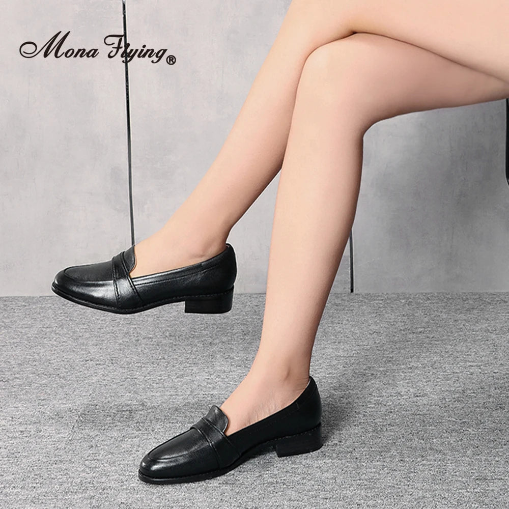 Mona Flying Women's Penny Loafers Genuine Leather Flats Moccasins for ladies Hand Made Slip On Casual Shoes L068-3