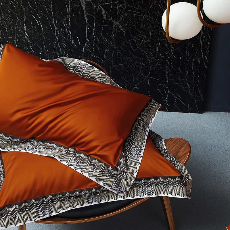 Delicate Sea Wave Design Orange Fabric 4Pieces Bedding Sets Digital Printing BedSheets Pillowcase Duvet Cover Queen King Size