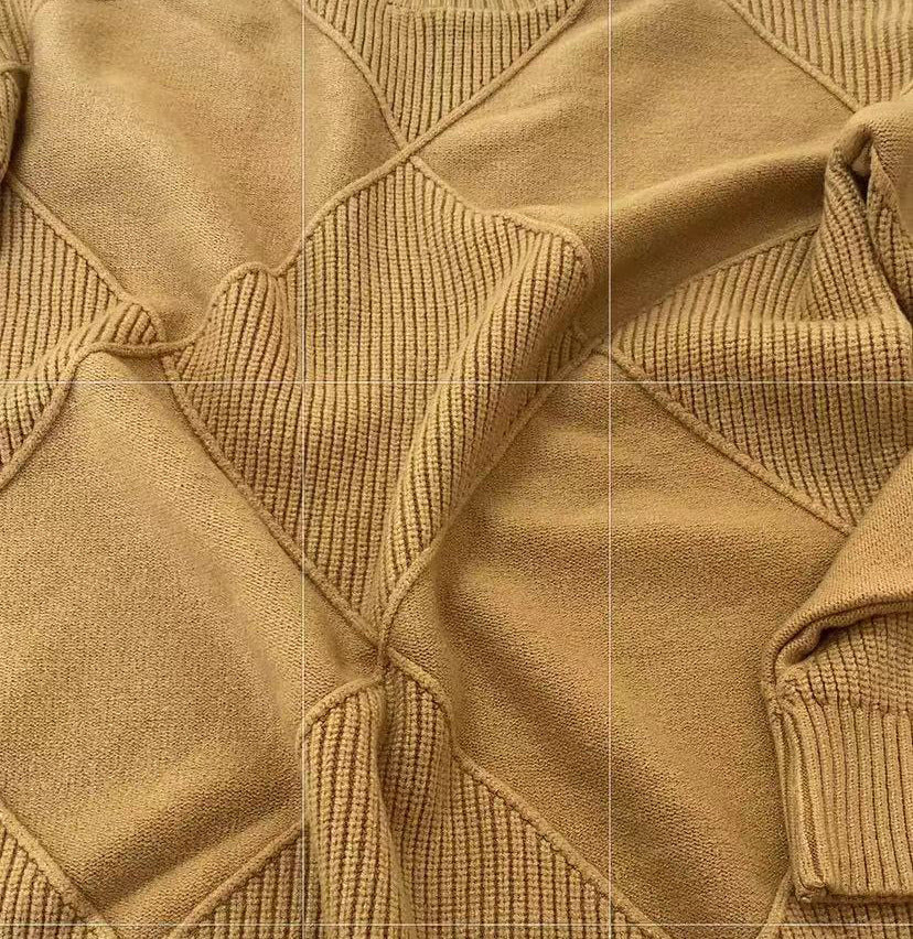 Wool 2023 New Autumn And Winter Women's Large Diamond Korean Style High Collar Loose Lazy Pullover Sweater Base Sweater
