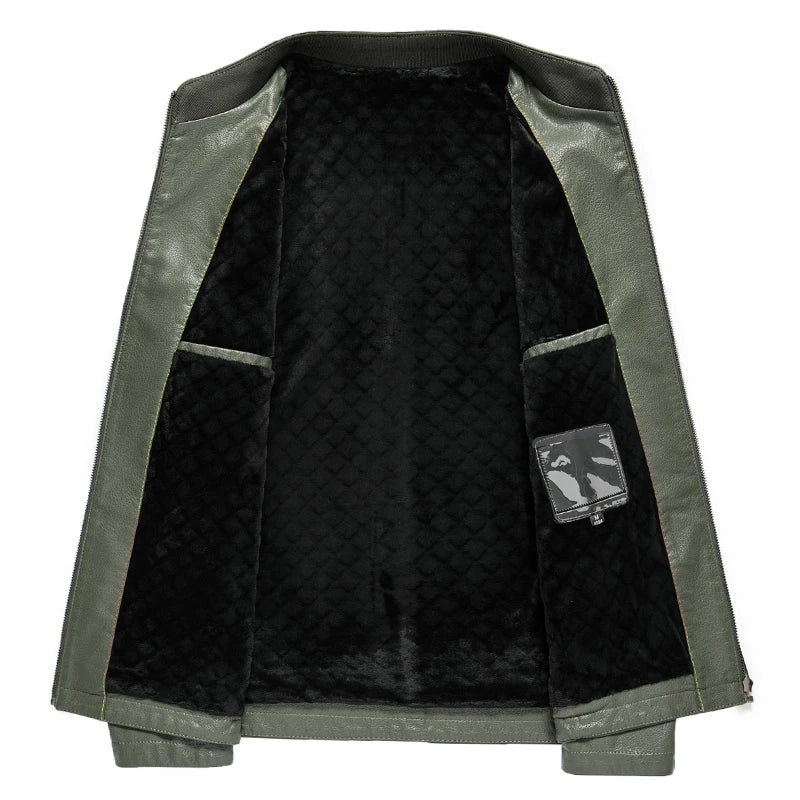 ZDT-8003 Spring New Men's Leather Jacket Standing Collar Jacket Casual Business High-End Jacket Thick And Thin Can Choose