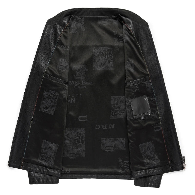 ZDT-8003 Spring New Men's Leather Jacket Standing Collar Jacket Casual Business High-End Jacket Thick And Thin Can Choose