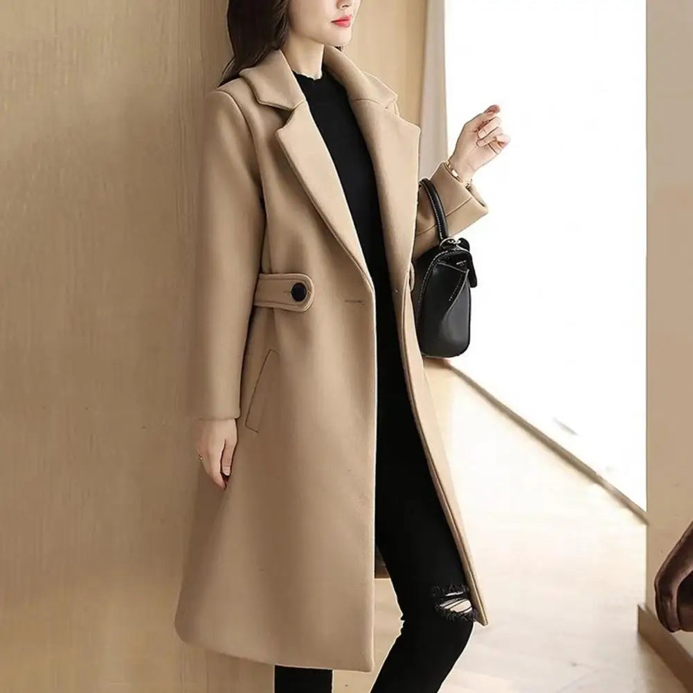 Fashion 2024 Spring Autumn Women New Korean Suit Collar Mid-length Woolen Coat Female Slim Loose Jacket Trend