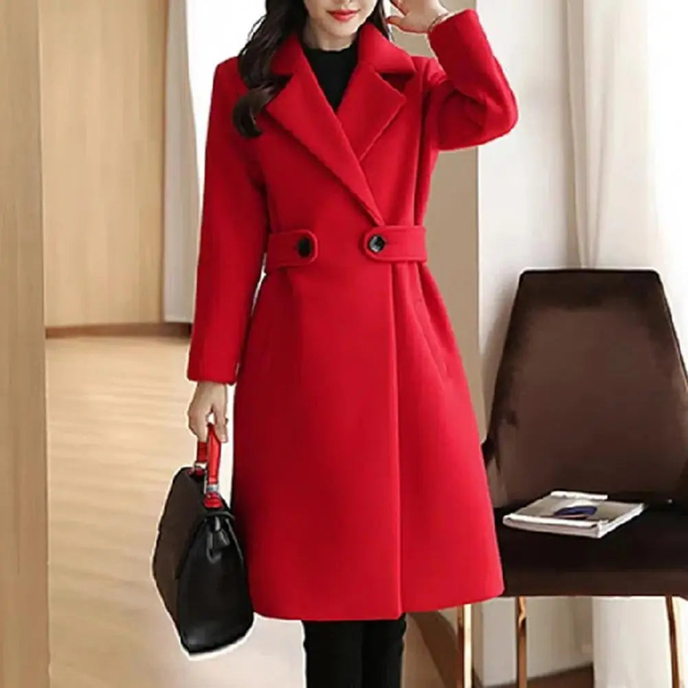 Fashion 2024 Spring Autumn Women New Korean Suit Collar Mid-length Woolen Coat Female Slim Loose Jacket Trend