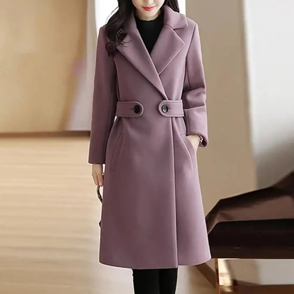 Fashion 2024 Spring Autumn Women New Korean Suit Collar Mid-length Woolen Coat Female Slim Loose Jacket Trend