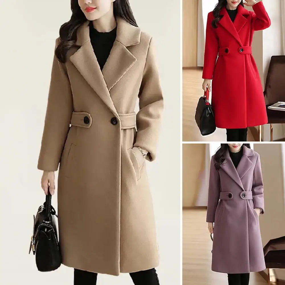 Fashion 2024 Spring Autumn Women New Korean Suit Collar Mid-length Woolen Coat Female Slim Loose Jacket Trend