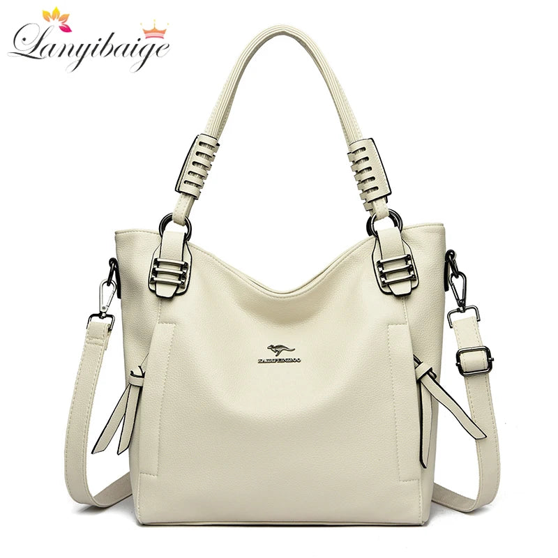 Luxury Soft Genuine Leather Handbag Fashion Women Shoulder Messenger Bag Solid Color Cowhide Tote Fashion Female Crossbody Sac