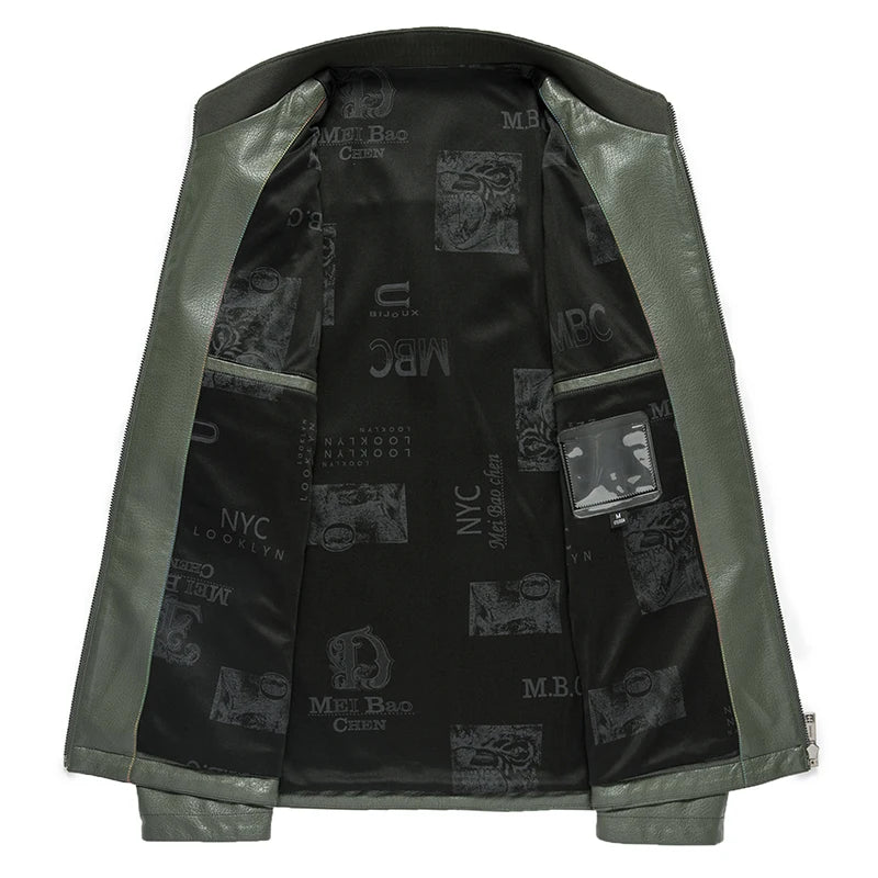 ZDT-8003 Spring New Men's Leather Jacket Standing Collar Jacket Casual Business High-End Jacket Thick And Thin Can Choose