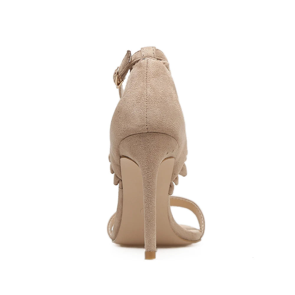 n Women High Heels Sandals Shoes Woman Pumps Fashion Ruffles Ankle Strap Buckle Party Wedding Ladies Sexy Stilettos