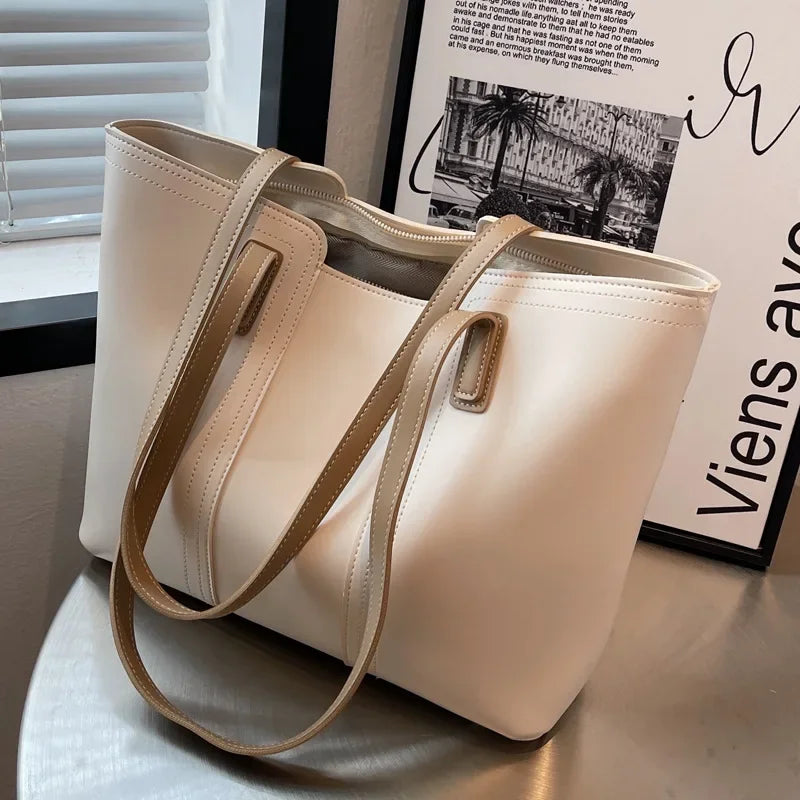 Large Vintage Women's Tote Handbags Beige Messenger Elegant Crossbody Bag Brown Shoulder Bags Office Ladies Messenger Bags