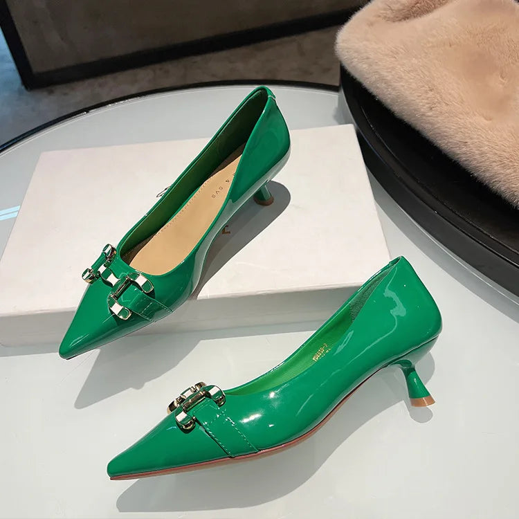 Fashion Design Bright Leather Med Heel Women's Shoes Made by Real Leather Soft Comfortable Shoes for Women Size 35 to 42