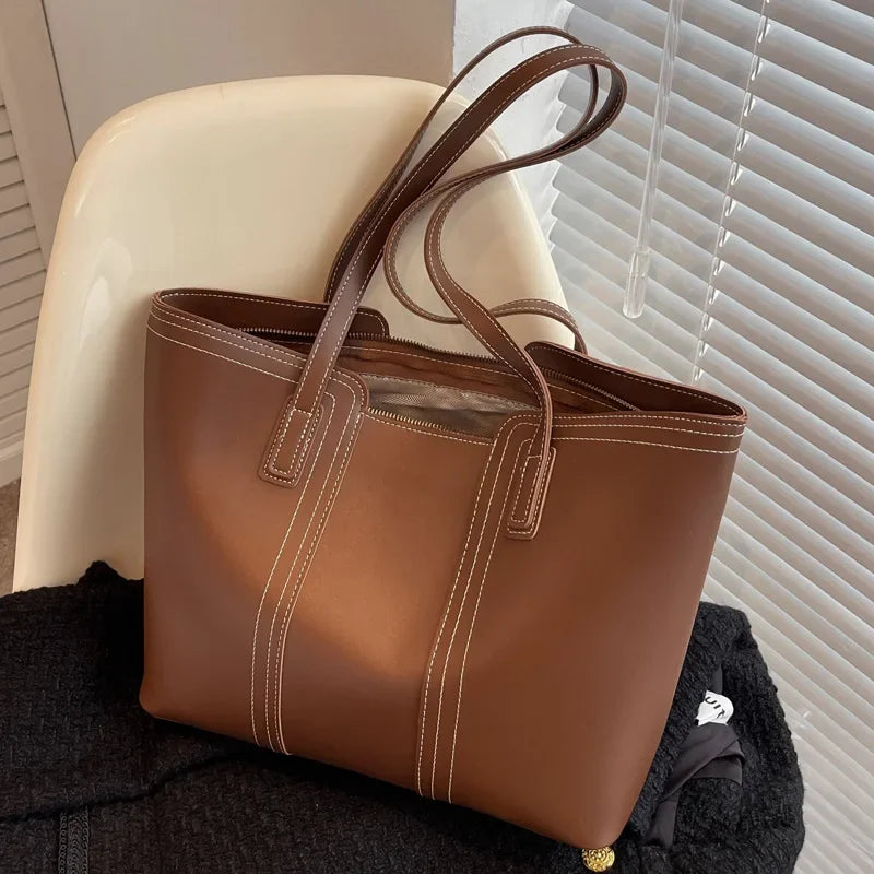 Large Vintage Women's Tote Handbags Beige Messenger Elegant Crossbody Bag Brown Shoulder Bags Office Ladies Messenger Bags