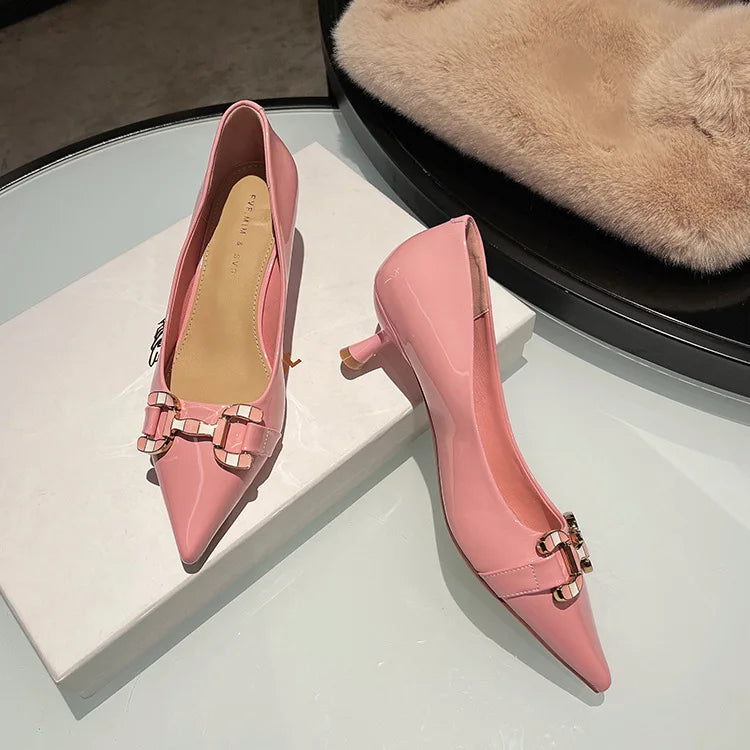 Fashion Design Bright Leather Med Heel Women's Shoes Made by Real Leather Soft Comfortable Shoes for Women Size 35 to 42