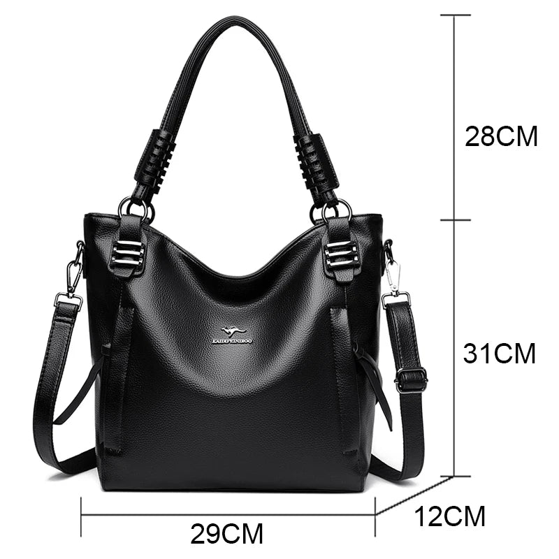 Luxury Soft Genuine Leather Handbag Fashion Women Shoulder Messenger Bag Solid Color Cowhide Tote Fashion Female Crossbody Sac