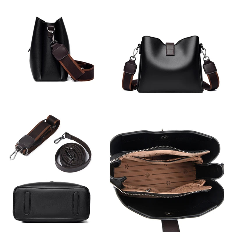 High Quality Oil wax Leather Bucket Bag 2024 Handbag Women Large Capacity Shoulder Bag Fashion Lock Catch Crossbody Bag Tote