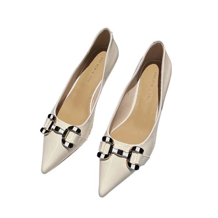 Fashion Design Bright Leather Med Heel Women's Shoes Made by Real Leather Soft Comfortable Shoes for Women Size 35 to 42