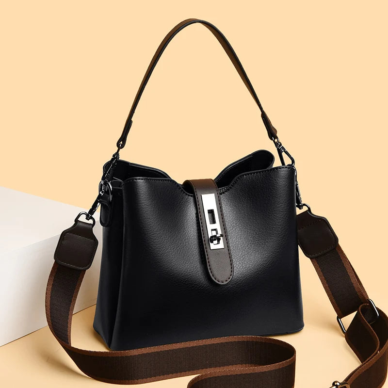 High Quality Oil wax Leather Bucket Bag 2024 Handbag Women Large Capacity Shoulder Bag Fashion Lock Catch Crossbody Bag Tote