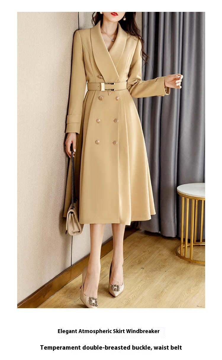 Spring And Autumn Elegant Khaki Women's Mid-length Fashionable High-grade Coat