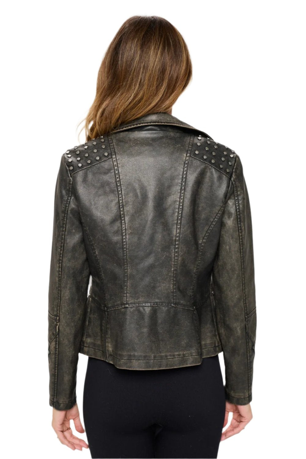 Coalition LA Studded Classic Moto Faux Leather Jacket