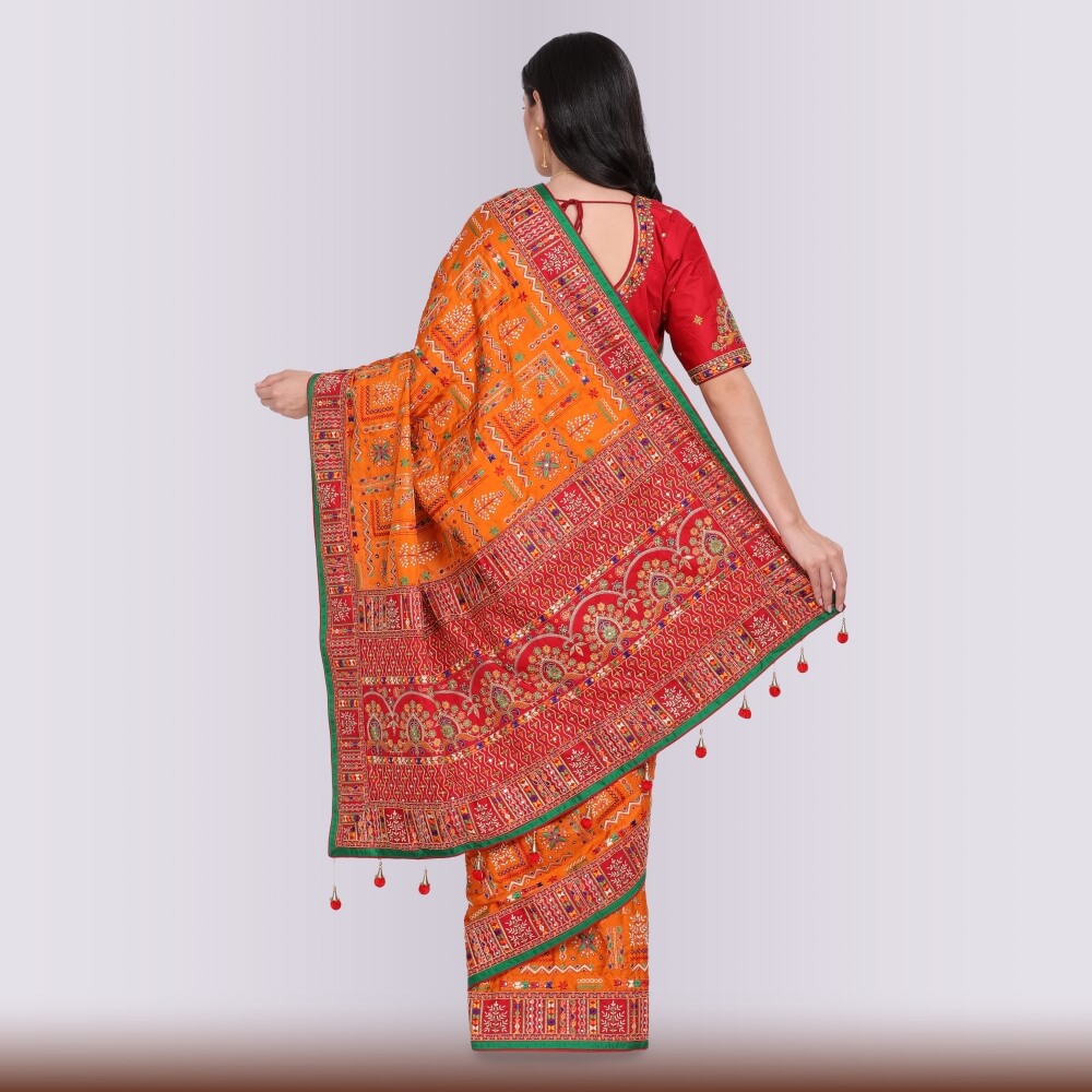 Transitional Gharchola in Orange and Red