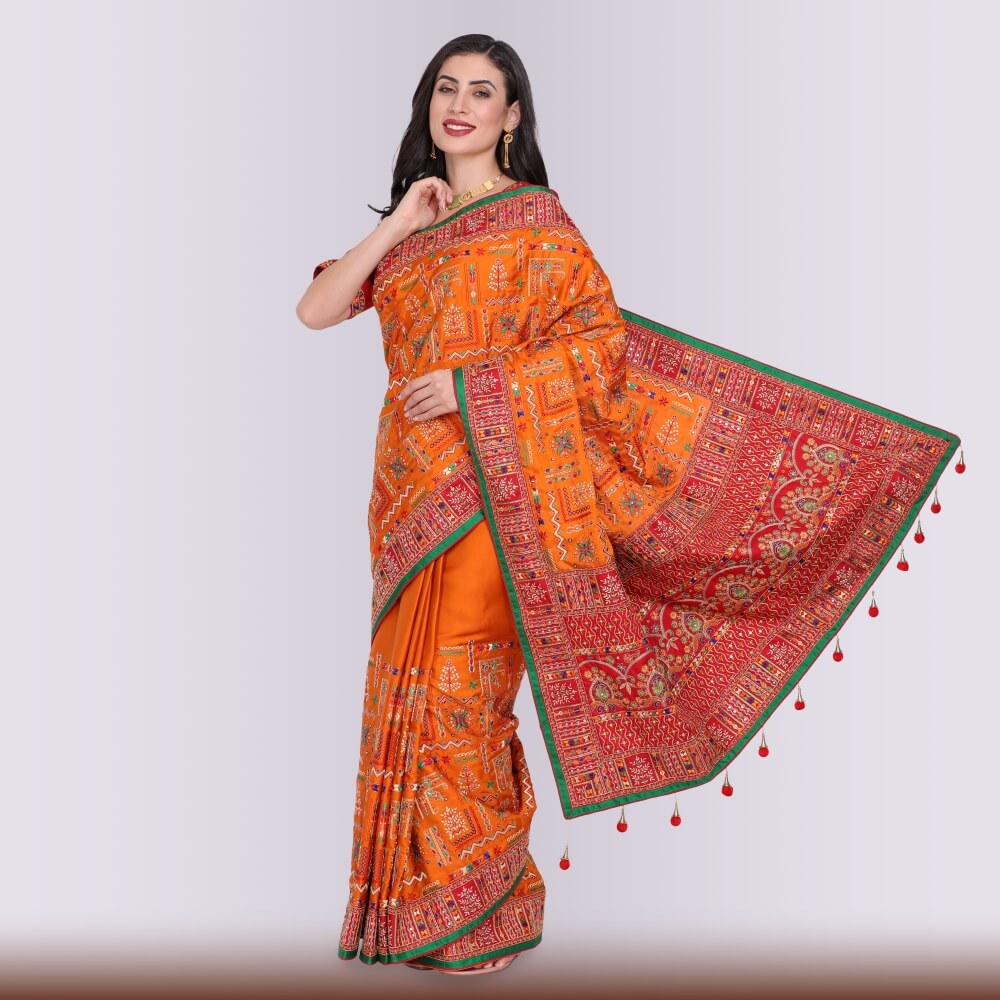 Transitional Gharchola in Orange and Red