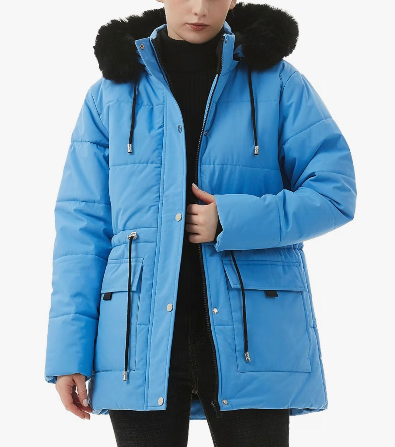 Women's Denim Blue Winter Overcoat with Fleece Lining