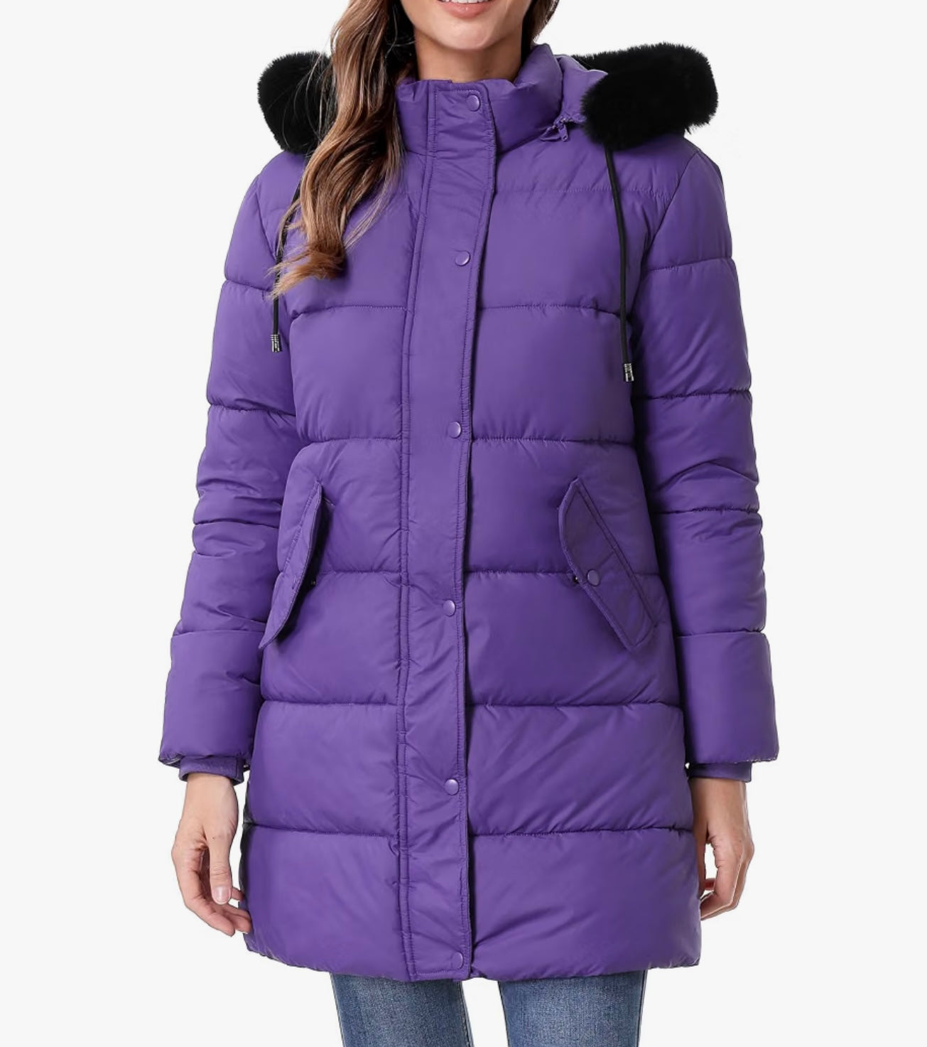 Women's Long Insulated Quilted Winter Puffer Coat - Purple Medium