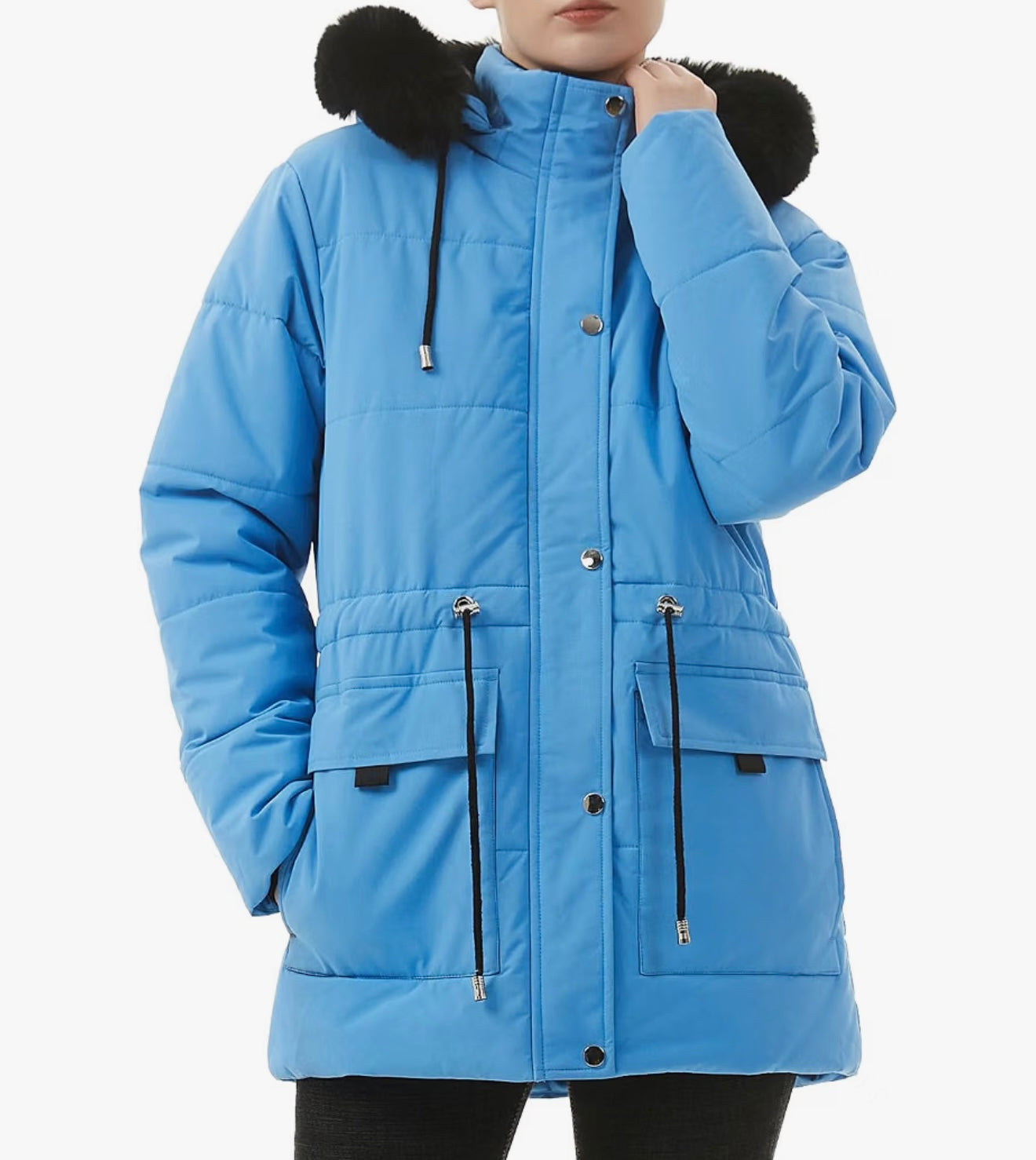 Women's Denim Blue Winter Overcoat with Fleece Lining