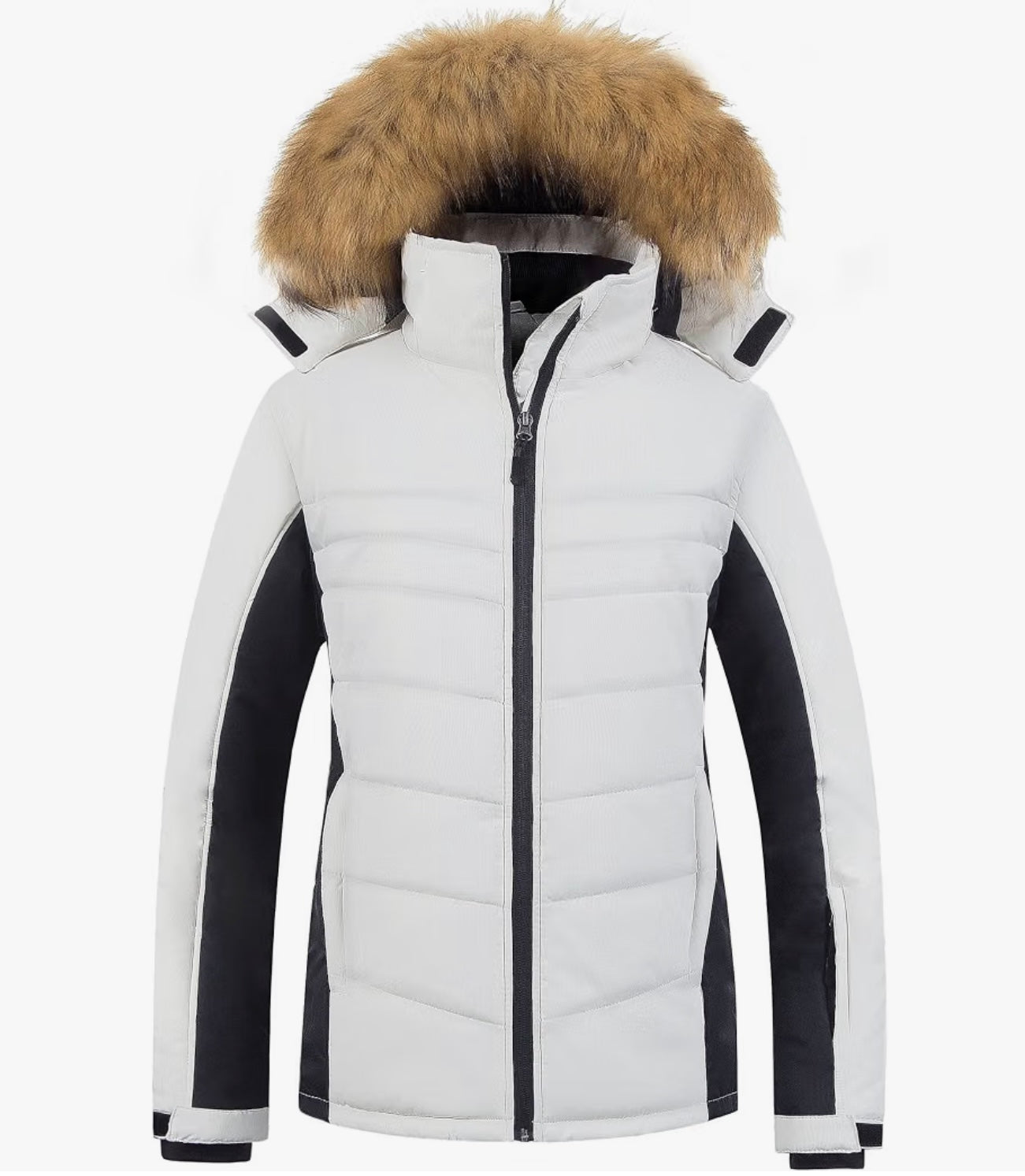 Women's Waterproof Insulated Faux Fur Winter Ski Puffer Jacket with Hood