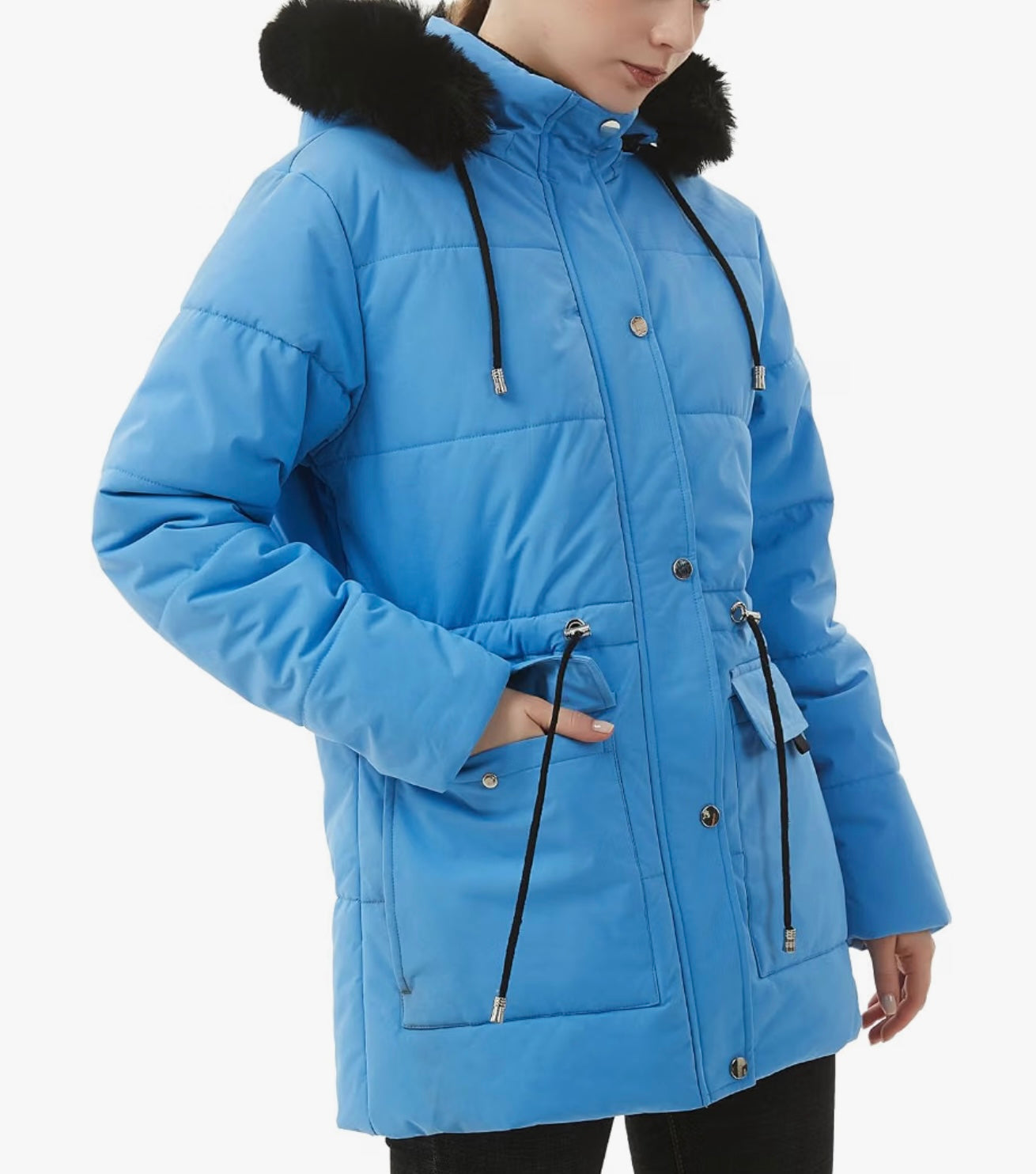 Women's Denim Blue Winter Overcoat with Fleece Lining