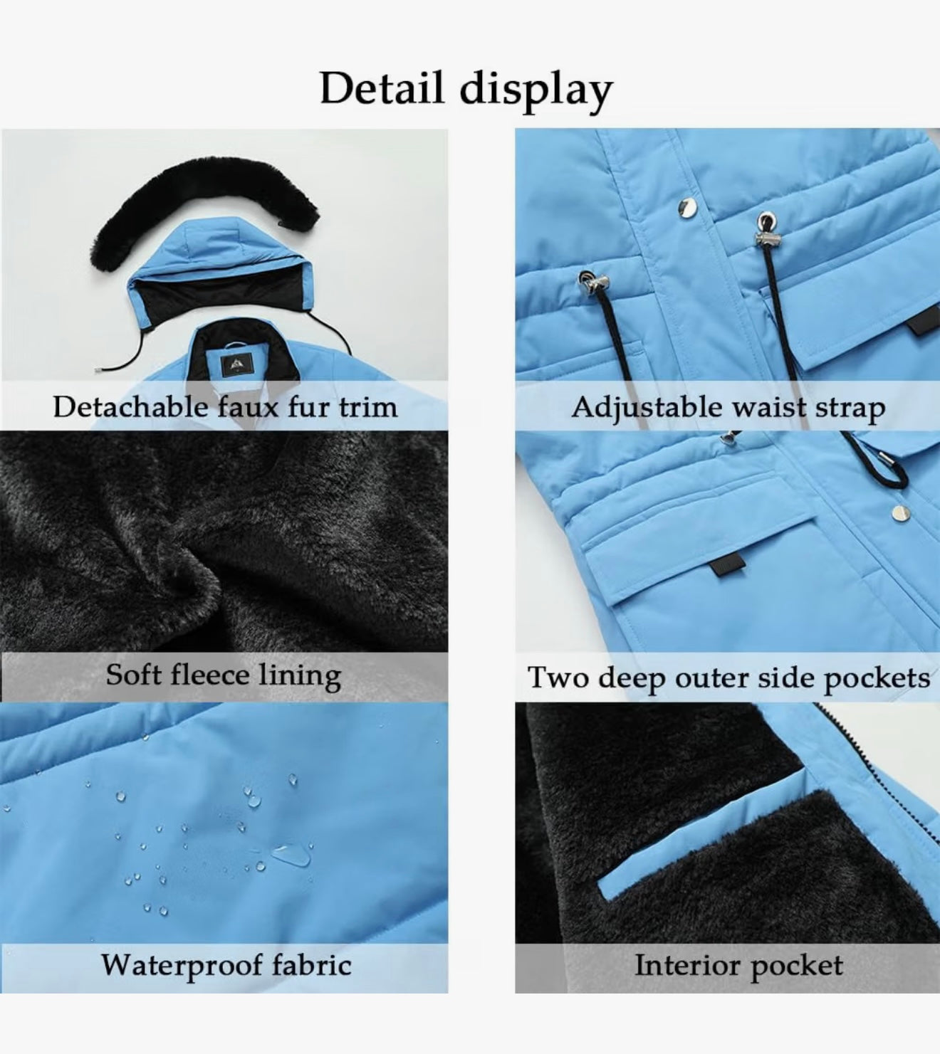 Women's Denim Blue Winter Overcoat with Fleece Lining