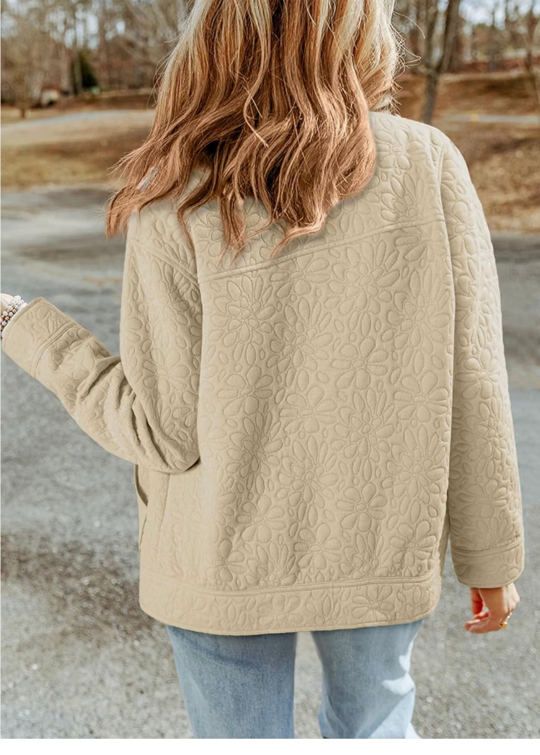 Women's Beige Quilted Loose Fit Button Down Jacket