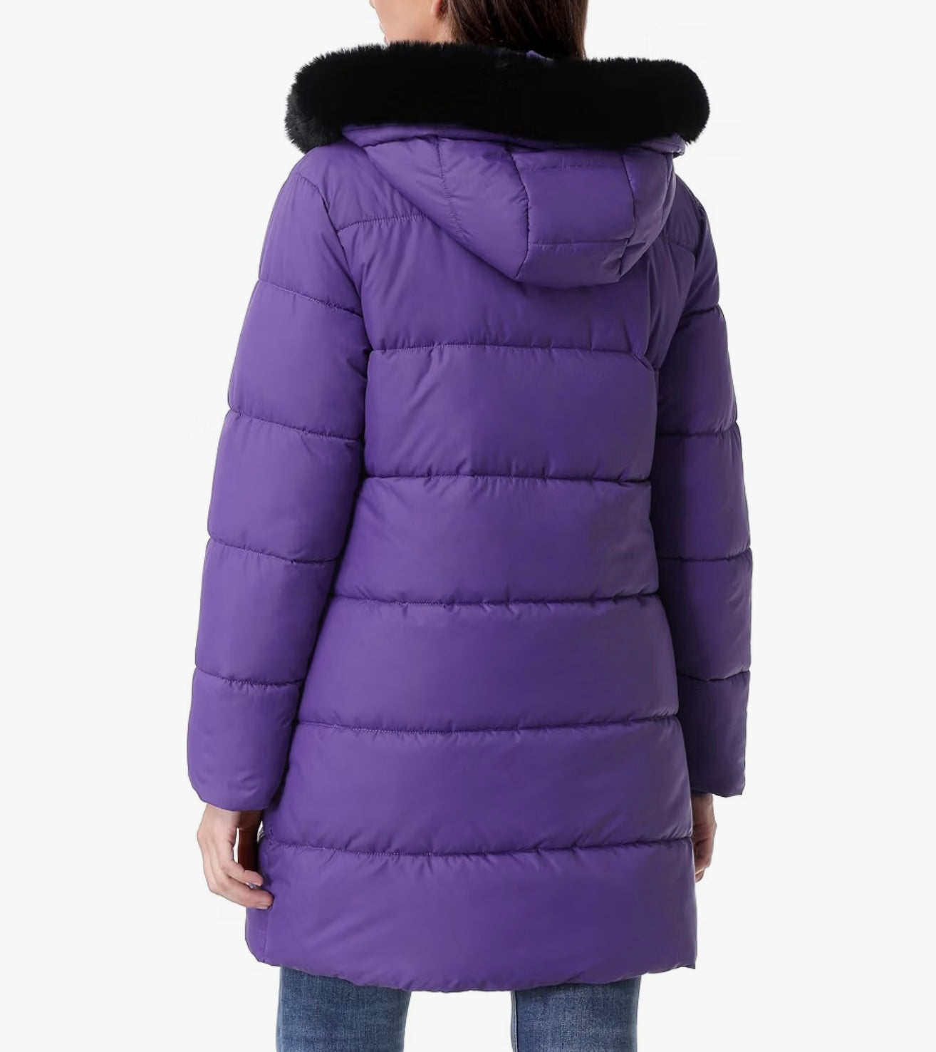Women's Long Insulated Quilted Winter Puffer Coat - Purple Medium