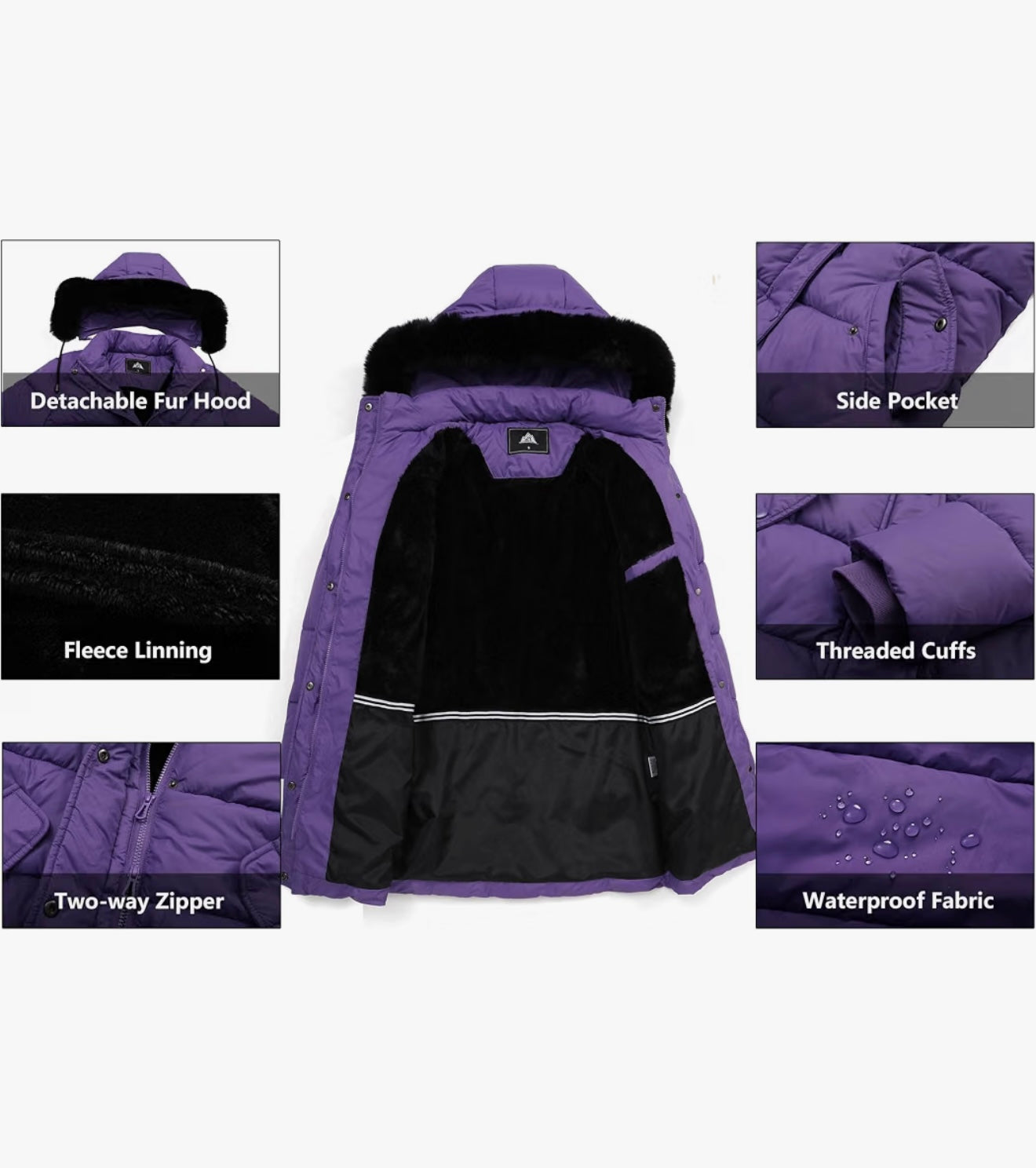 Women's Long Insulated Quilted Winter Puffer Coat - Purple Medium