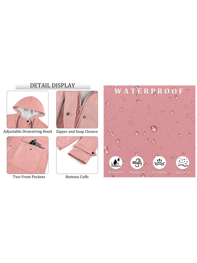 Women’s Pink Winter Coat, Heavyweight Waterproof Hooded Full-Zip Mid-Length Jacket