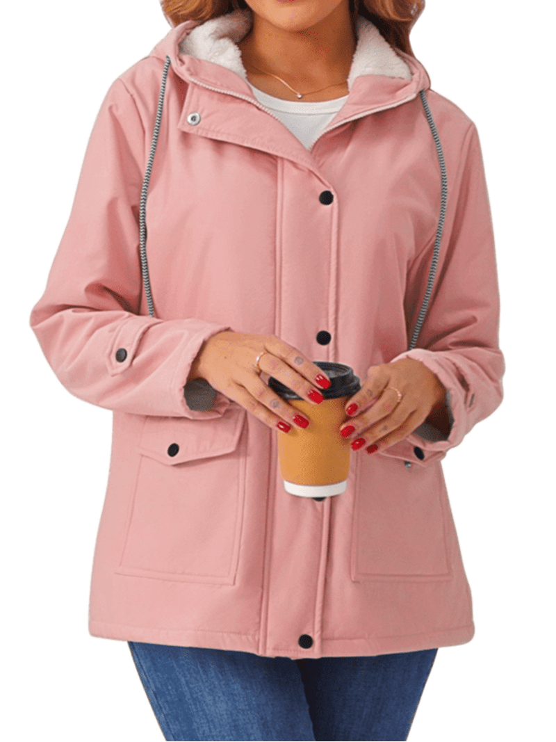 Women’s Pink Winter Coat, Heavyweight Waterproof Hooded Full-Zip Mid-Length Jacket